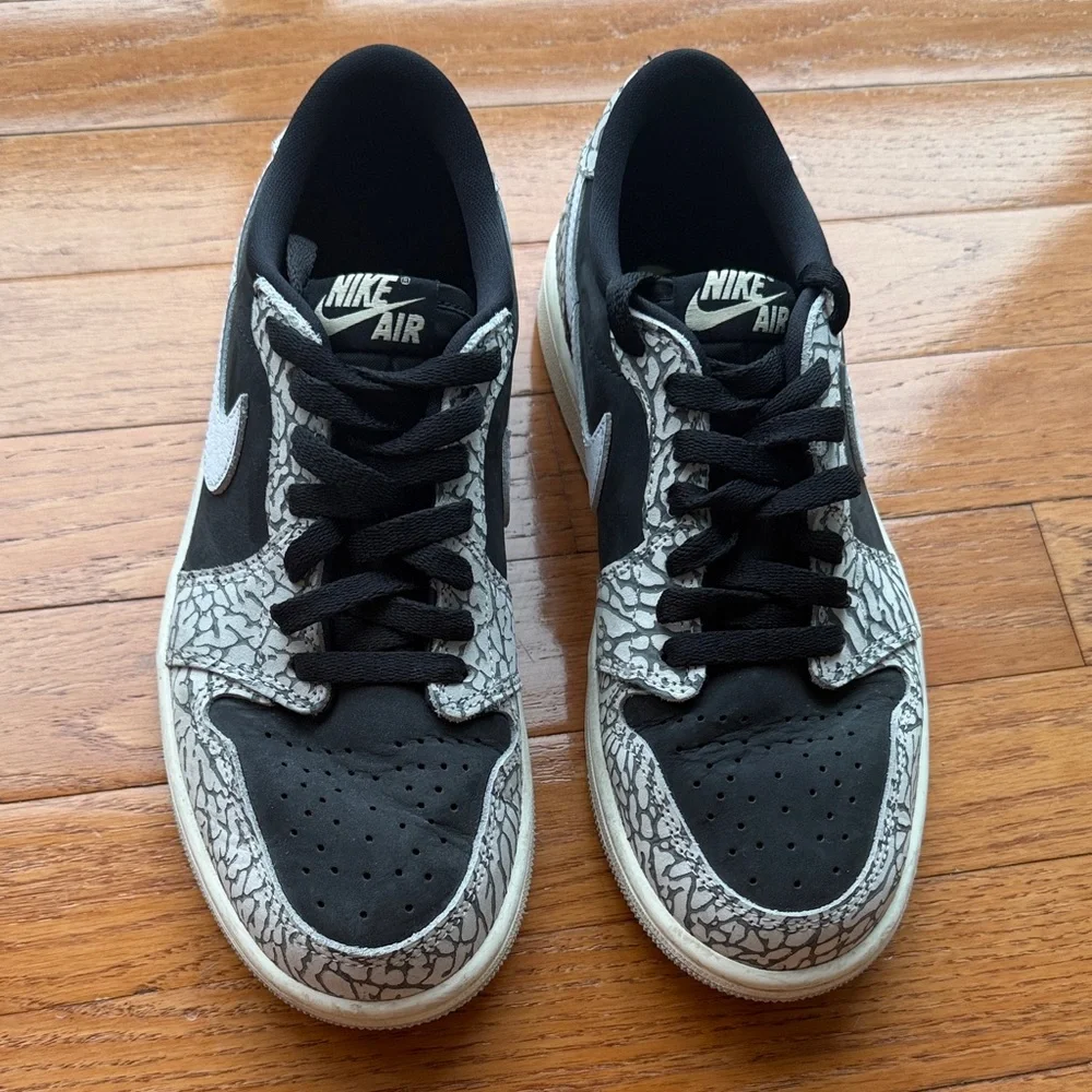 Nike Air Jordan 1 Retro Low OG Black Cement Elephant Print Sneaker Women’s 7